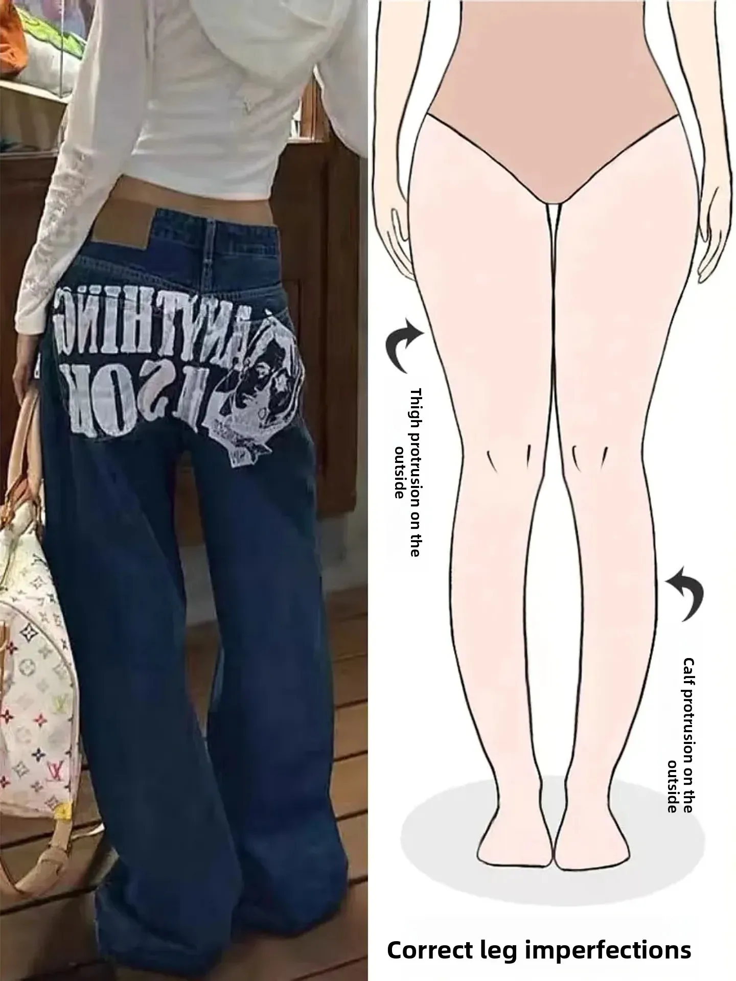 

Американские ретро-джинсы с буквенным принтом, женские свободные прямые брюки с широкими штанинами, осенняя новинка, уличный стиль, для фигуры типа «груша»