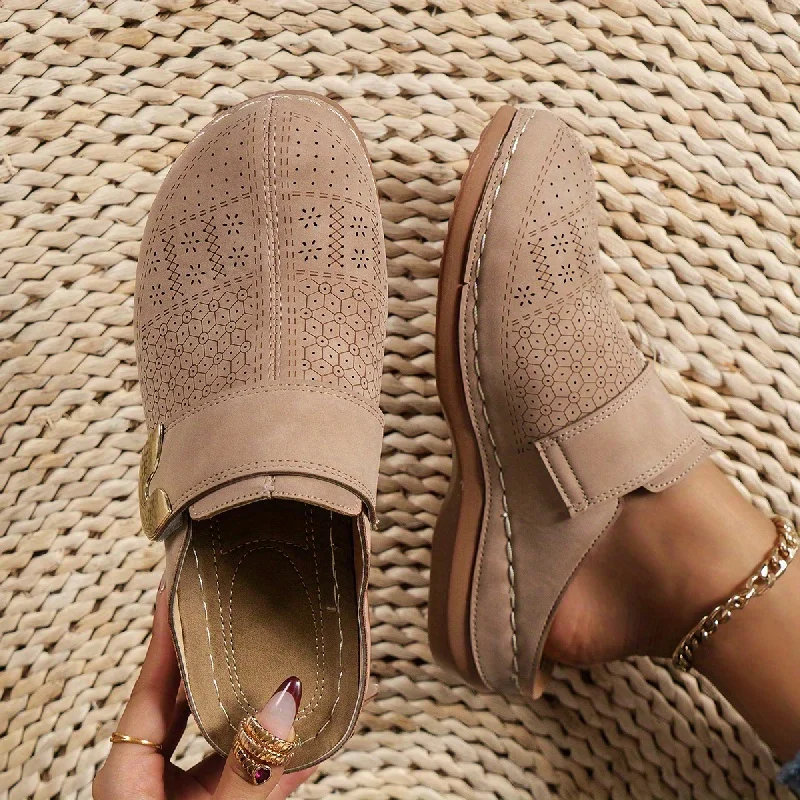 Comfortable & Chic Women's Retro Wedge Mules - Breathable Solid Color Closed-Toe Summer Slides with Platform Heel