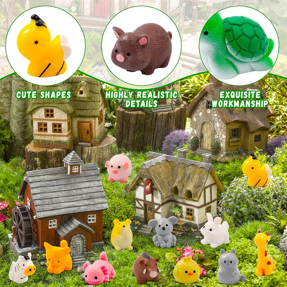 50/100 Pcs Mini Animal Figurines, Colorful Resin Duck Rabbit Bear Chick for Garden, Aquarium, Dollhouse & Party Favors view 6