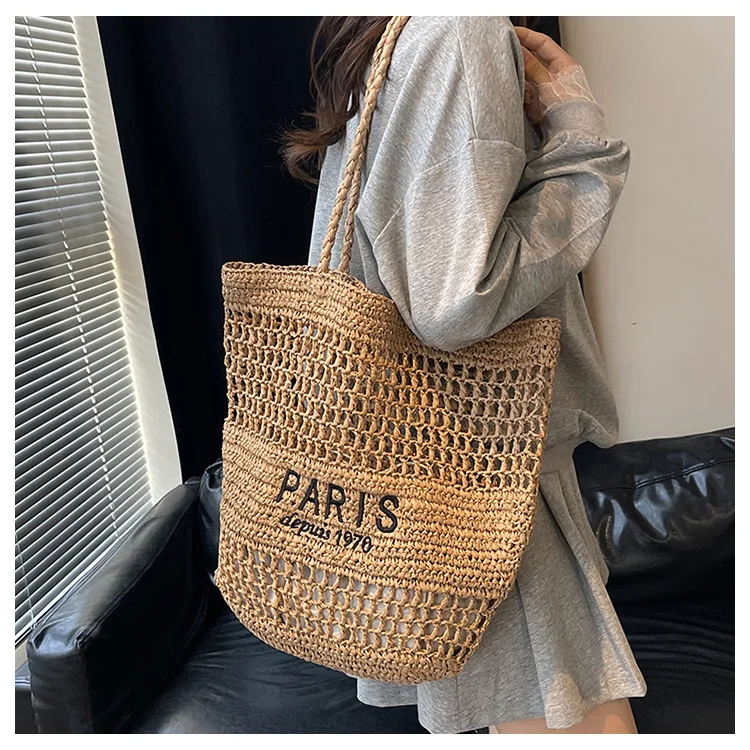 

Модная корейская тканая сумка 2025 — легкая сумка-тоут из макраме, просторная ажурная сумка через плечо для женщин, повседневная и стильная сумка для дневного отдыха