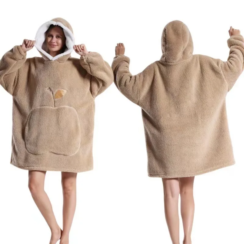 Extra Long Wearable Blankets Winter Flannel Hooded Blanket with Full Sleeves Men Women Cozy Soft Throw Adult TV Blanket