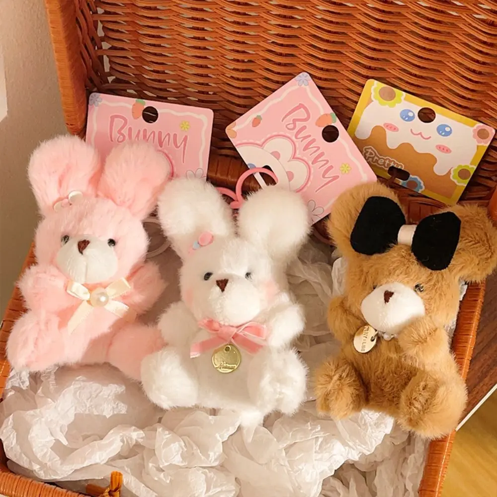 

Kawaii Pearl Pilot Bear Keychain Hanging Rope Cartoon Plush Bear Key Ring Pink Heart Stuffed Animal Pendant Bag