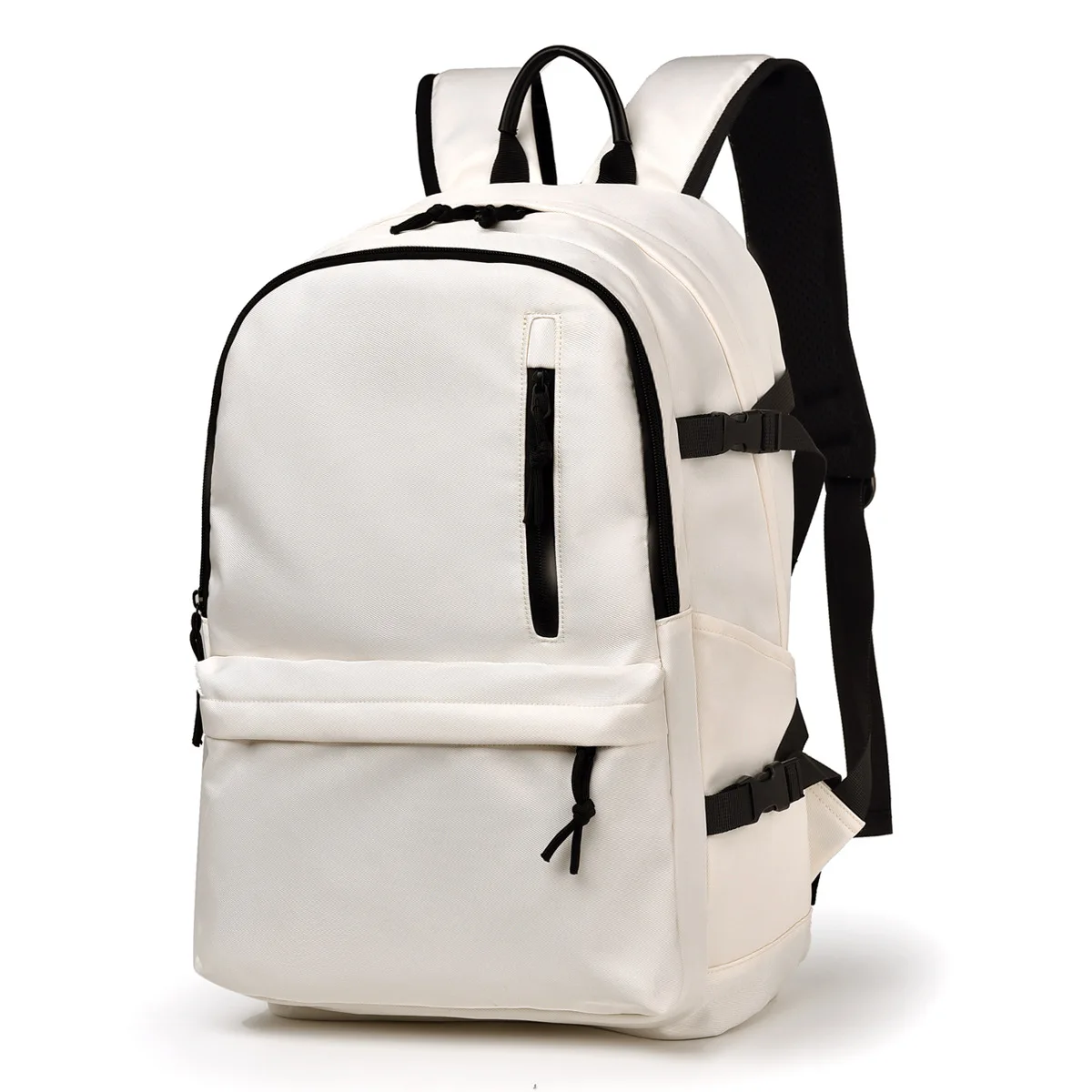 Ladies Casual White Nylon Backpack, Large Capacity Lightweight Rucksack with Side Pockets for College, Travel and Daily Commute