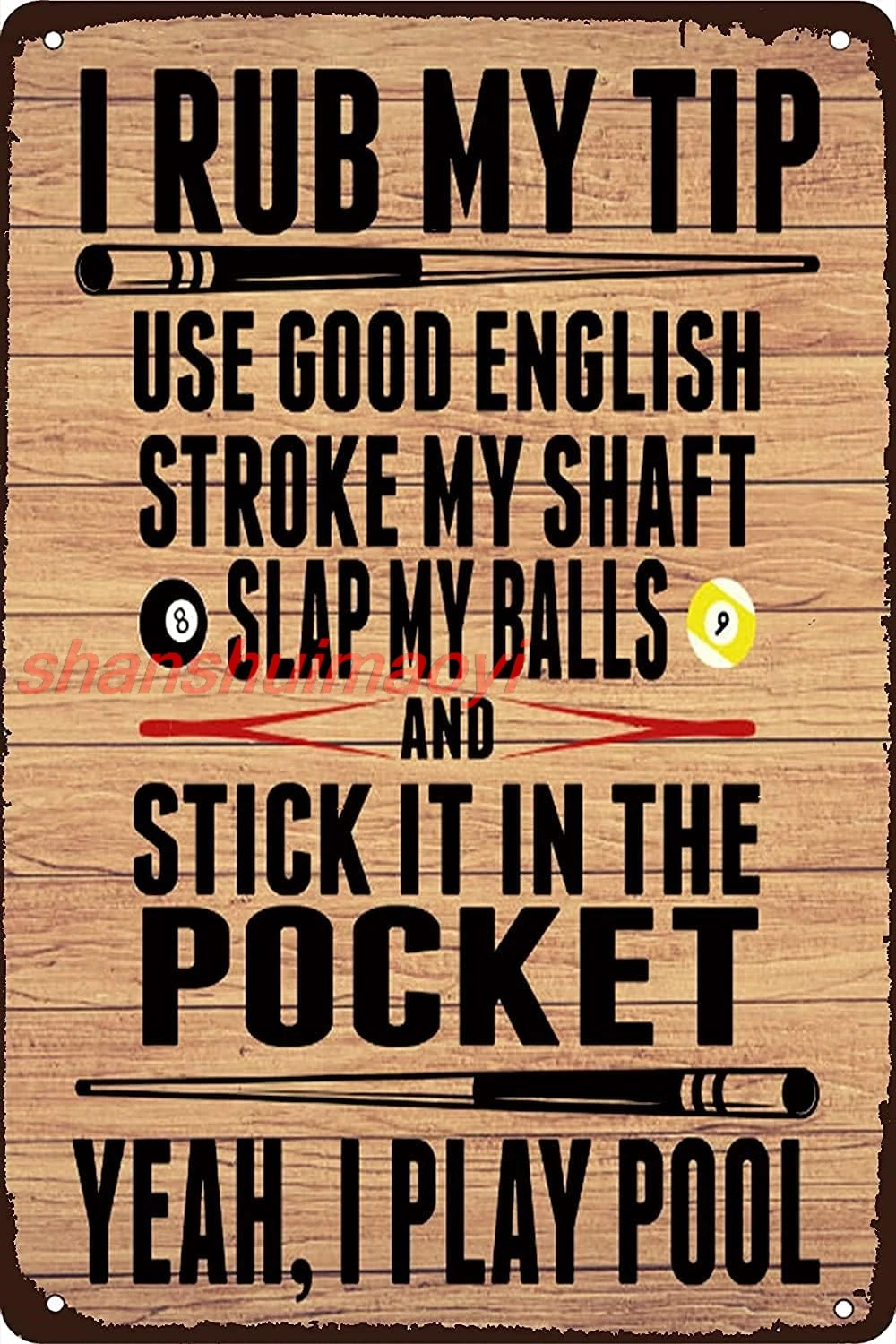 JIUFOTK Billiards Lover Metal Sign I Rub My Tip Tin Poster Retro Snooker Club Garage Office Wall Decoration Plaque 8x12 Inc sign