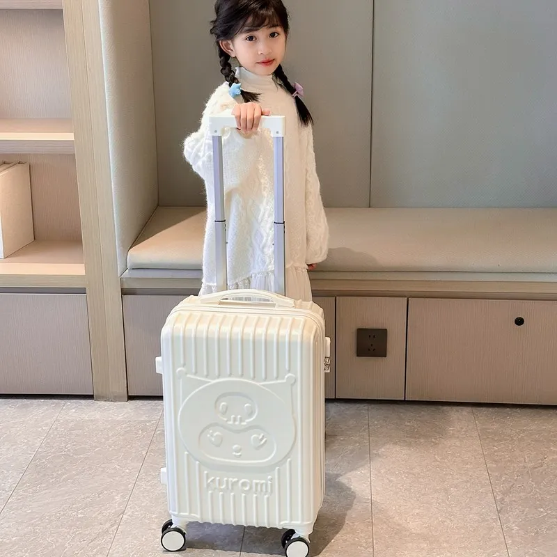 جديد 20 بوصة للأطفال الأمتعة Kawaii الكرتون Kuromi حقيبة تروللي بعجلات حقيبة الطالب عجلة عالمية حمل على حقيبة