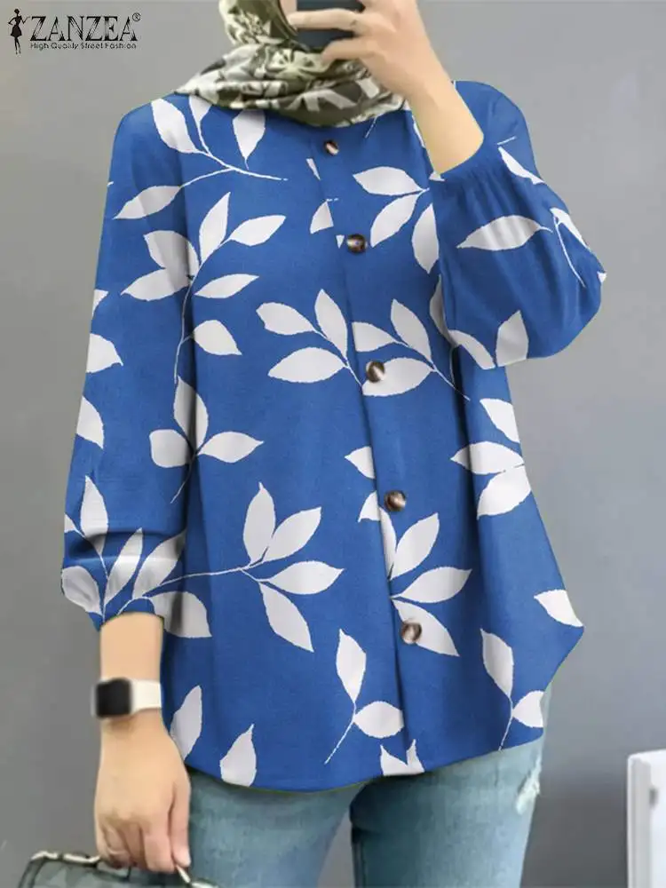 

Muslim Fashion Blouse ZANZEA Women Vintage Printed Blouses Bohemian Floral Tops Long Sleeve O-Neck Shirt Turkey Abaya Kaftan