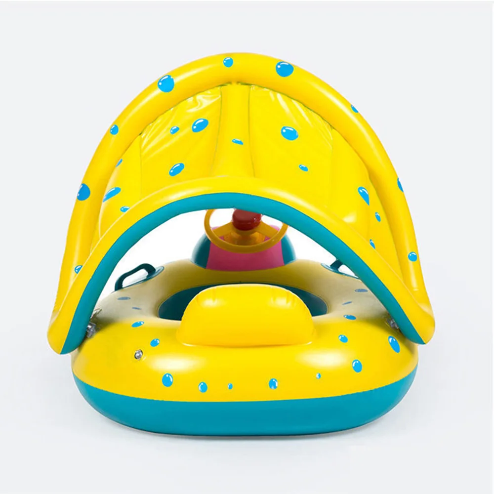 Child Pool Float Inflatable Toddler Beach Toy Portable UV-resistant Baby Float With Canopy And Steering Wheel Toy For Water Play