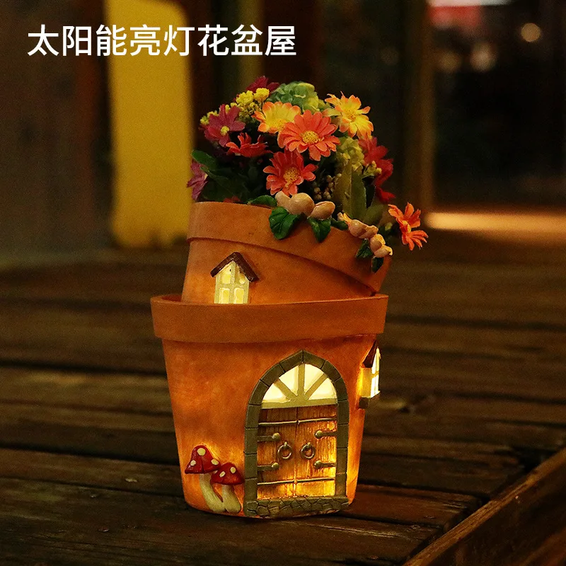 Solar flower pot lighting, outdoor waterproof courtyard garden, landscaping, tree house ornaments, villa landscape,