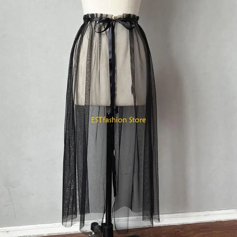 Y5GC Women Tulle Tutu Long Skirts Wedding Bandage Mesh Maxi Skirt Overskirt Overlay