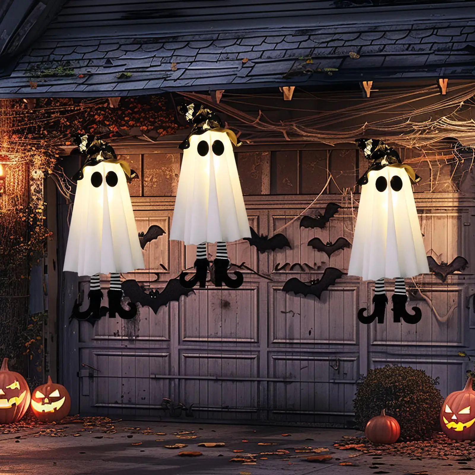 تضيء أشباح قابلة للتعليق للهالوين شبح قلادة زينة مصباح في الهواء الطلق مضاءة الحلي لحديقة الحديقة الشرفات الفناء