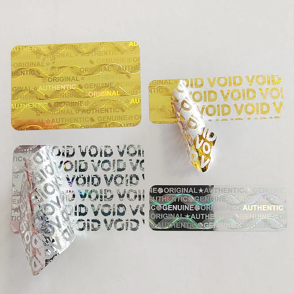 100 Stück 30 x 10 mm/30 x 20 mm Silber/Gold Hologramm-Aufkleber Sicherheitssiegel ECHTES AUTHENTISCHES ORIGINAL-Etikett VOID Mark Left If Removed – Detail 3