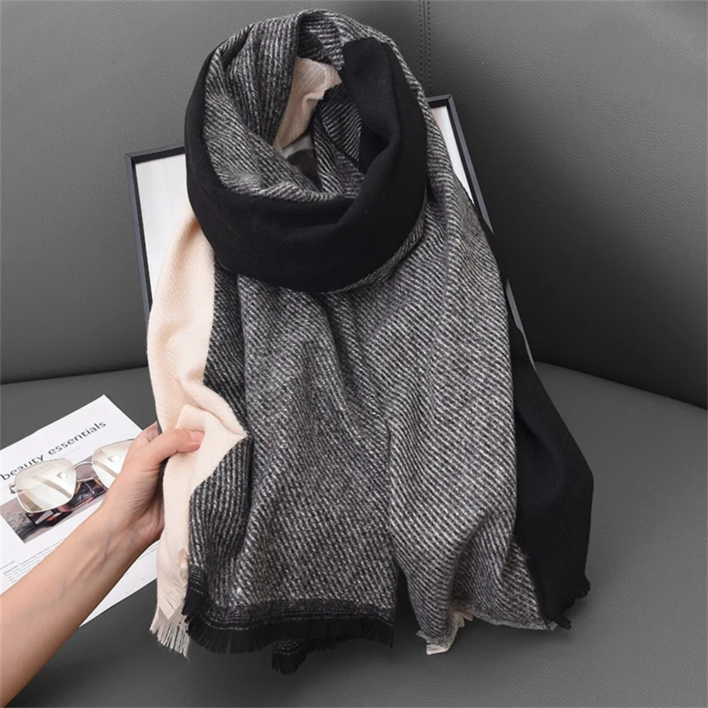

Fashion Winter Warm Tassel Plaid Scarfs Cashmere Imitation Double Sided Shawl Wrap Nordic Style Neckerchief for Women Girls