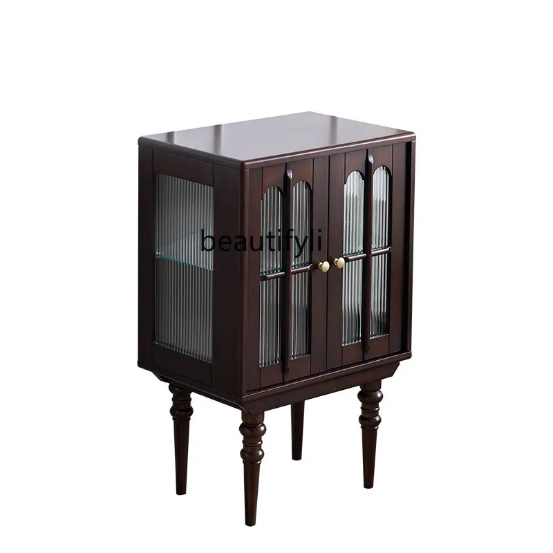 

Short Cabinet Changhong Glass Double Door Living Room TV Cabinet Side Cabinet American Wine Cabinet Bookcase Pure Solid Wood