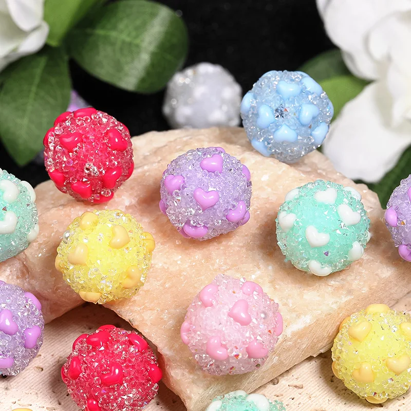 

DIY Jewelry Findings Oil Drop Love Hearts Decorated Jelly Resin Rhinestones Gumball Bgubblegum Beads Fit Pen Making 20pcs 18mm