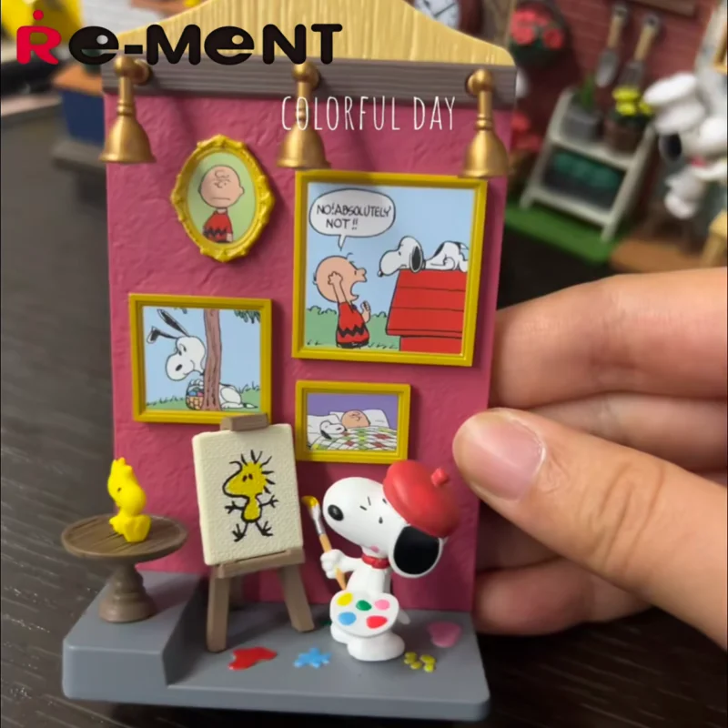 Re-Ment Peanuts Snoopy - Figuras Coleccionables en Miniatura Estilo Tabla de Cortar para Montar en la Pared, Escena de Cafetería, Lectura y Cocina, Set de Caja Sorpresa