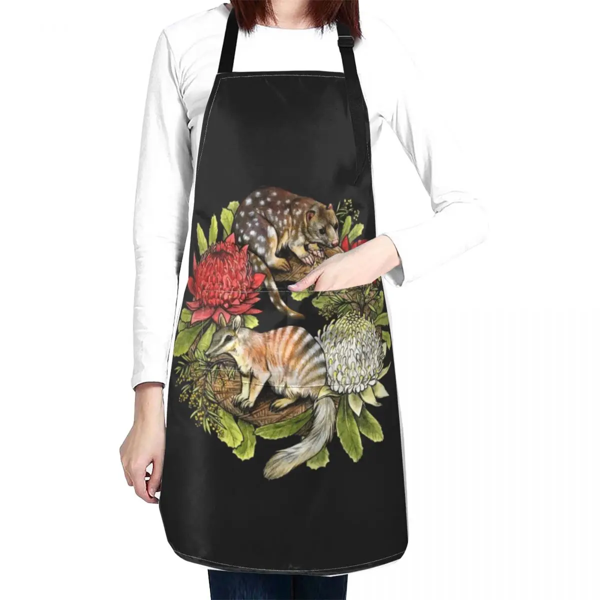 Quoll and Numbat Australian Christmas Wreath Apron Hairdresser Kitchen Utensils Professional Barber kitchen girl Apron