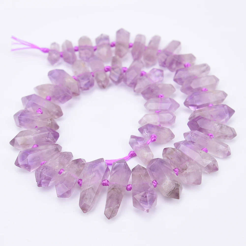 APDGG A+ Natural Purple Amethyst Quartzs Cutting Double Pointed Shaped Loose Pendant Beads 16'' Strand Jewelry DIY view 2