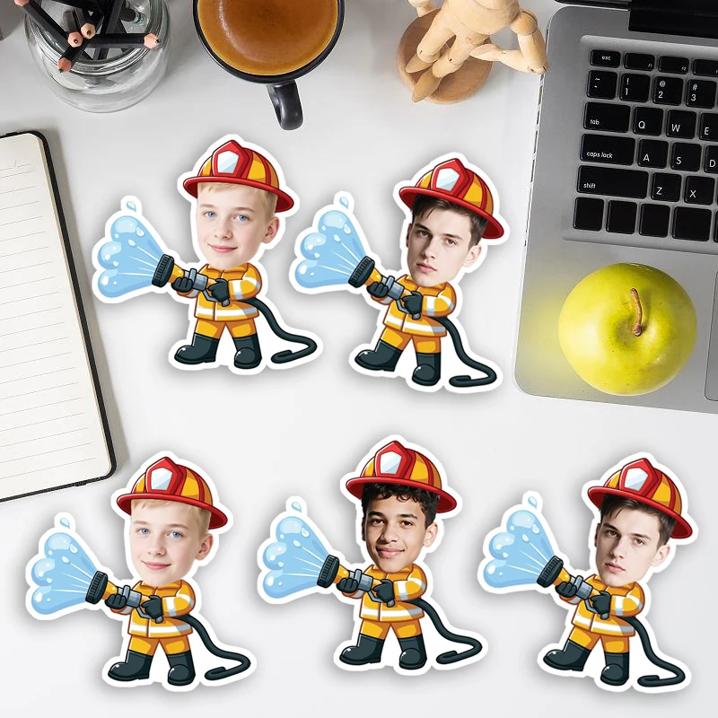 20pcs/50pcs Customizable Portrait Stickers Firefighter and Fire engine Pattern Children and Adult Birthday Party Decorations