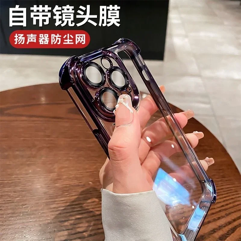 Luxury Electroplate Shockproof Transparent Phone Case For iPhone 15 14 13 12 11 16 17 Pro Max Plus Air Bumper Back Cases Cover - náhled 2