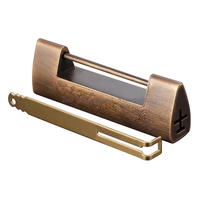 Chinese Style Copper Door Lock Vintage Cabinet Door Lock Latch Universal Furniture Jewelry Box Padlock Household Hardware