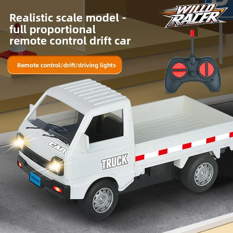 Kids 1/16 Scale Remote Control Car 2.4G RC Pickup Truck Transport Vehicle Model 4WD RTR Car Toy Sound Light Effect Van Truck