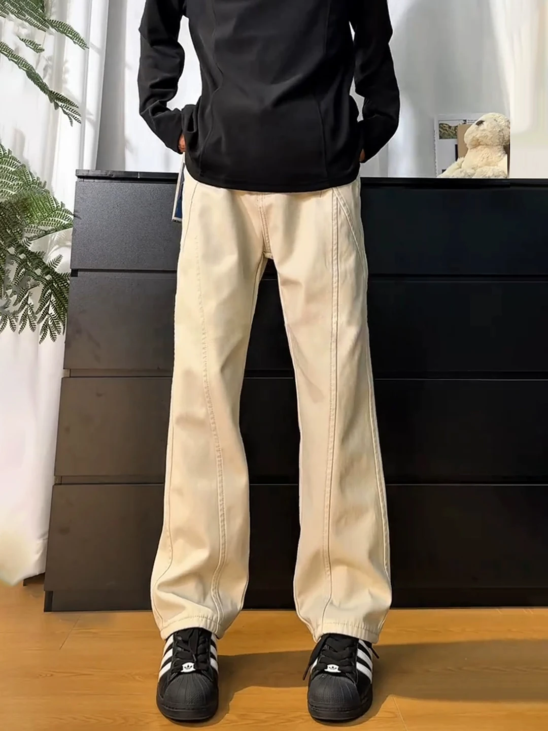 

Мужские джинсы с высокой талией, на подкладке, прямые, зауженные, длинные, повседневные брюки, молодежный тренд