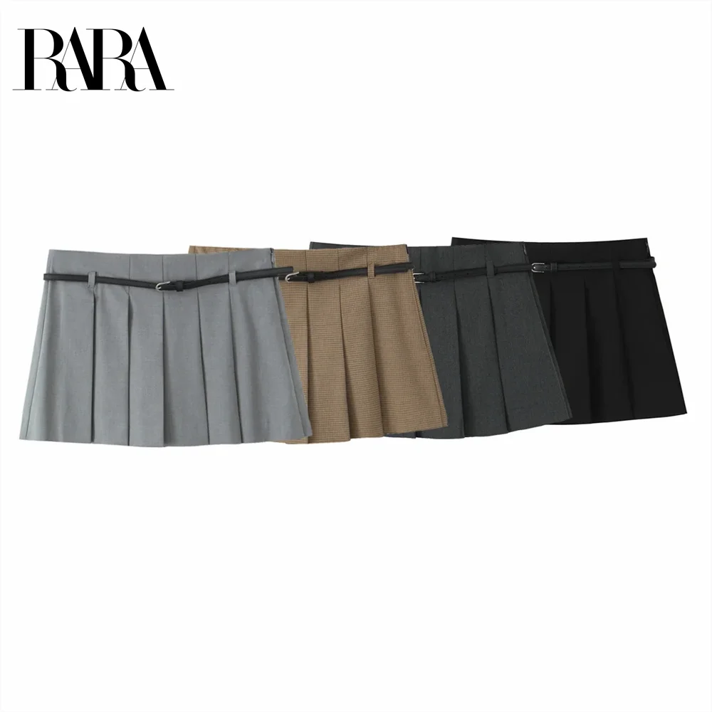 

Taop&Za 24 Autumn New Women's Versatile High Waist with Waist Belt, Wide Fold A-line Casual Wide Leg Short Skirt Pants