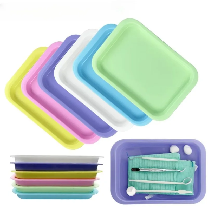 5Pcs Dental Instrument Tray Colorful Plastic Medical Surgical Dish Autoclavable Square Plate Dentistry Lab Tools
