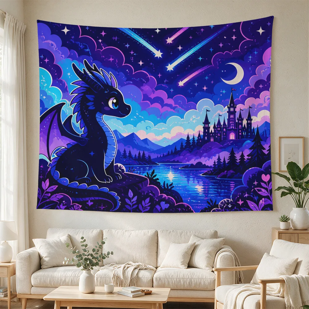 Vibrant Galaxy Dragon Night Sky Tapestry Bohemian Wall Hanging for Bedroom Living Room Decor