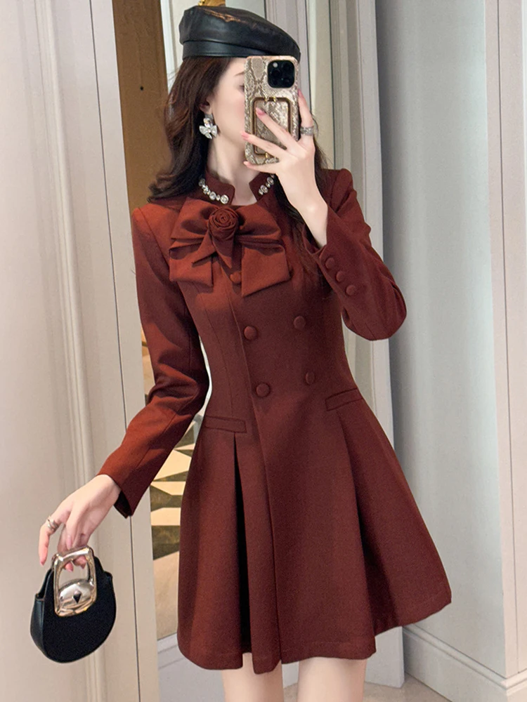 Women Clothes Formal Occasion Floral Stand Neck Slim A-Line Mini Short Dress Elegant Luxury Lady Fashion Party Vestido Retro New