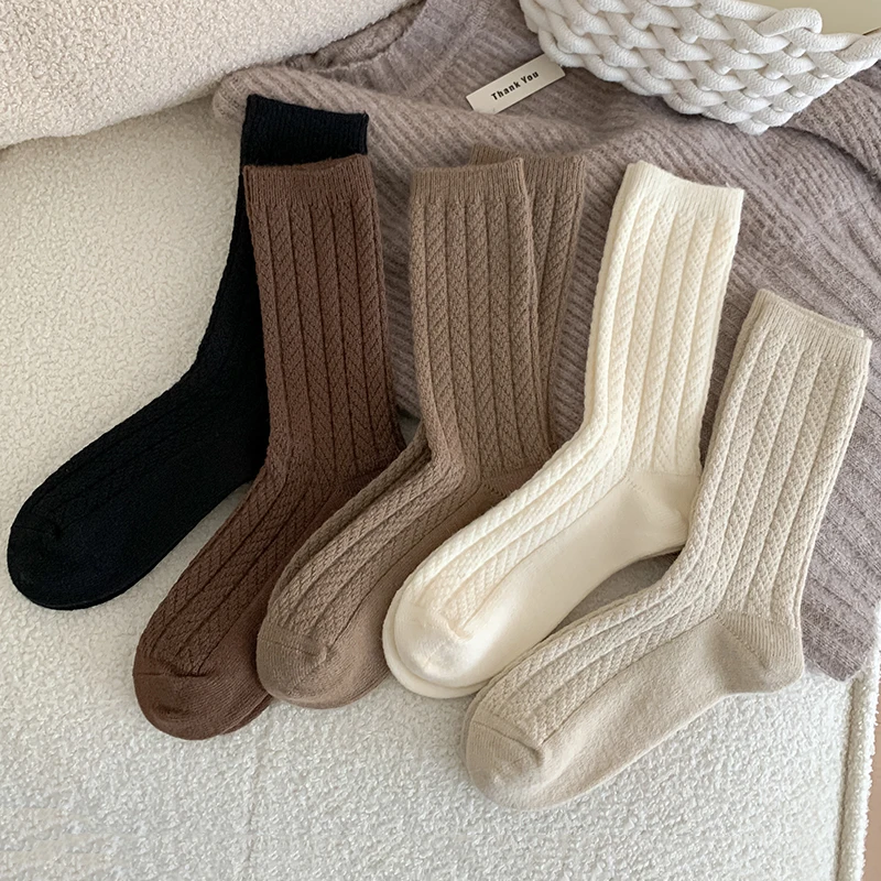 Woman Socks New Autumn Winter Japanese Style Warm Thick Socks Female Breathable Casual Simple Solid Color Crew Socks Girls Comfy