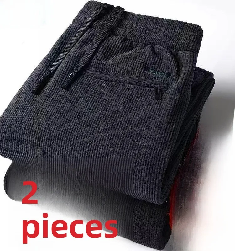 

Men's Casual Corduroy Fce Lined Loose Straight Leg Long Pants Autumn Winter Sports Sweatpants Trendy All-Match Big Size