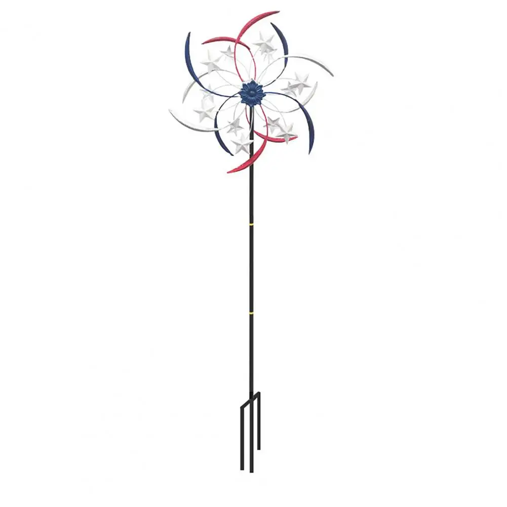 Wind Spinner with Stake Patriotic Metal Wind Spinner Independence Day Star Yard Decoration for Outdoor Garden Lawn Ground Stake