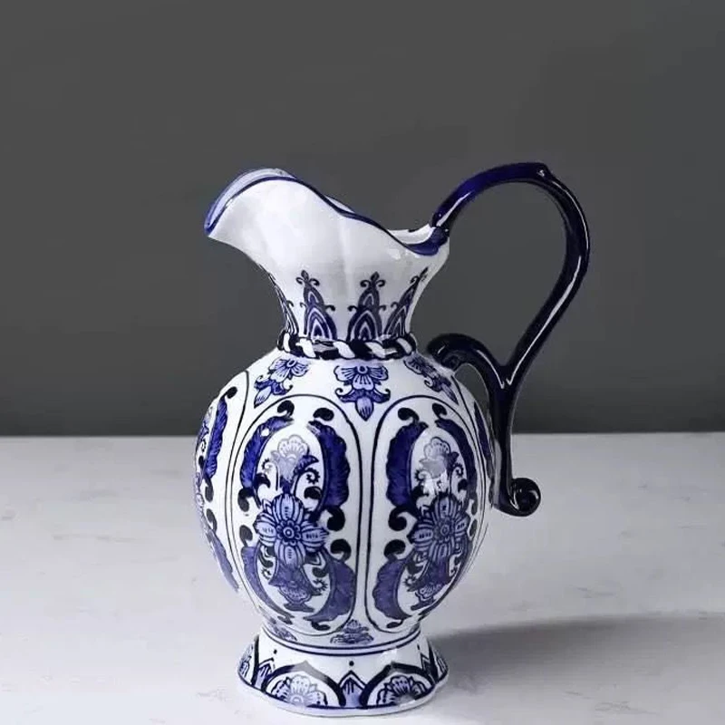 Exquisite Ceramic Vase Antique Blue White Porcelain Flower Container Living Room Home Decoration Flower Porcelain Vase Crafts