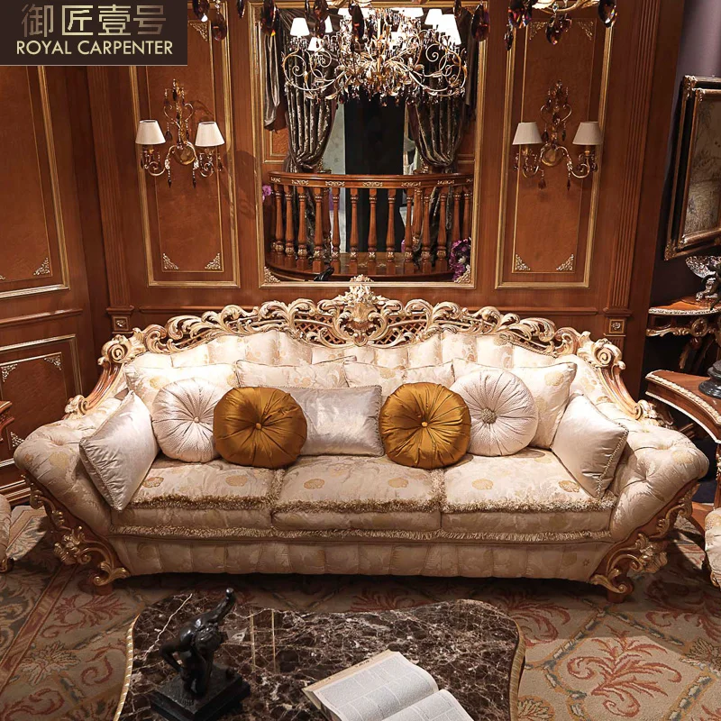 Luxurious European-style solid wood sofa large villa cloth sofa 321 combination neoclassical