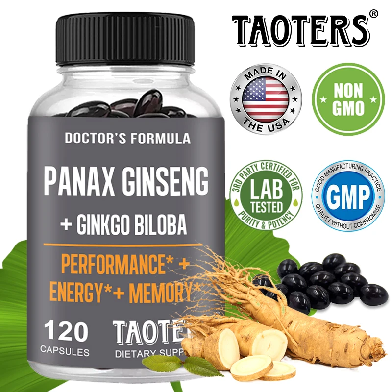 Ginseng + Ginkgo - Natural Endurance, Energy, Mood, Vegetarian, Enhancement for Overall Health