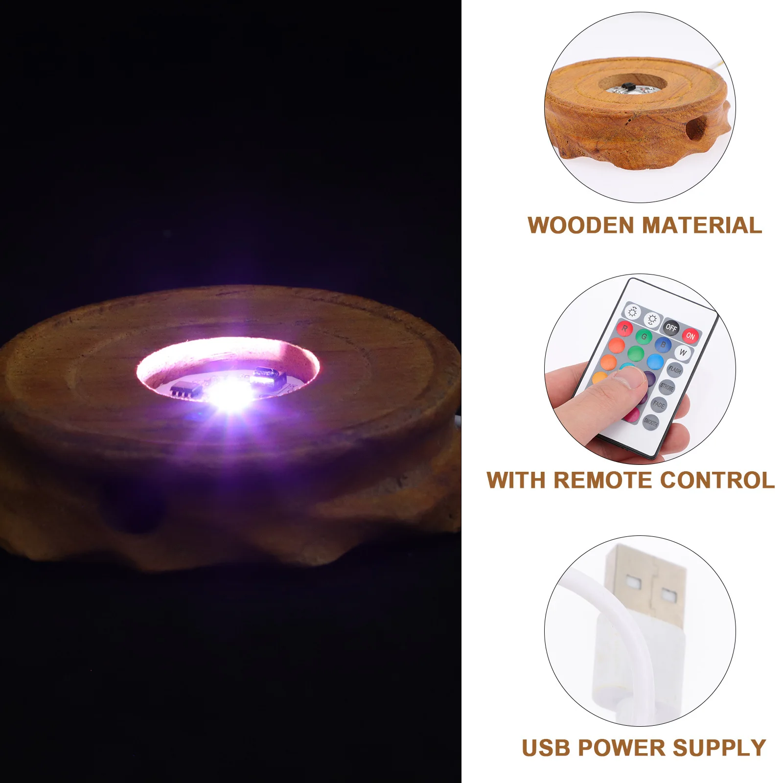 قاعدة عرض بإضاءة ليلية LED، حامل خشبي مضاء، حامل كرة زجاجي كريستالي، ديكور رومانسي لحفلات الزفاف #1