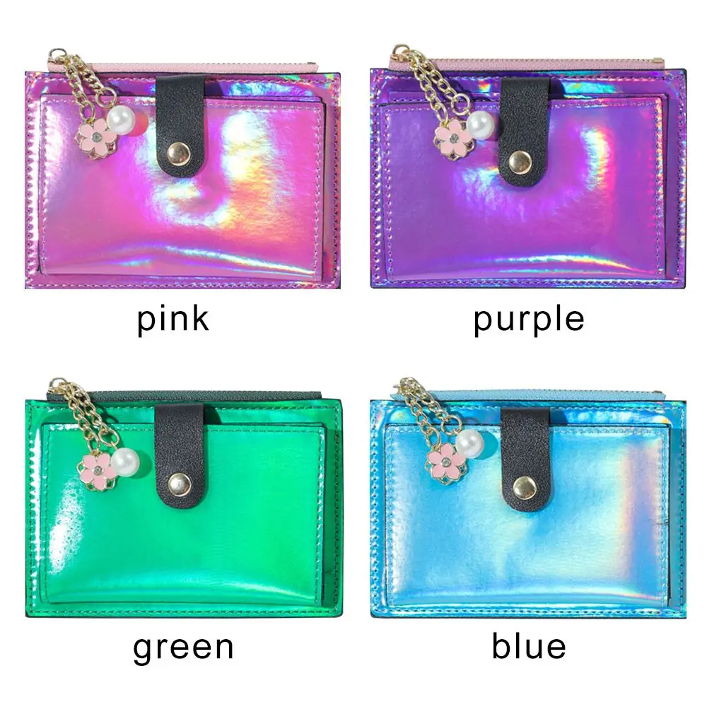 Casual Laser Colorful PU Leather Credit Card Holder Bags Purse Money Bag Short Wallet