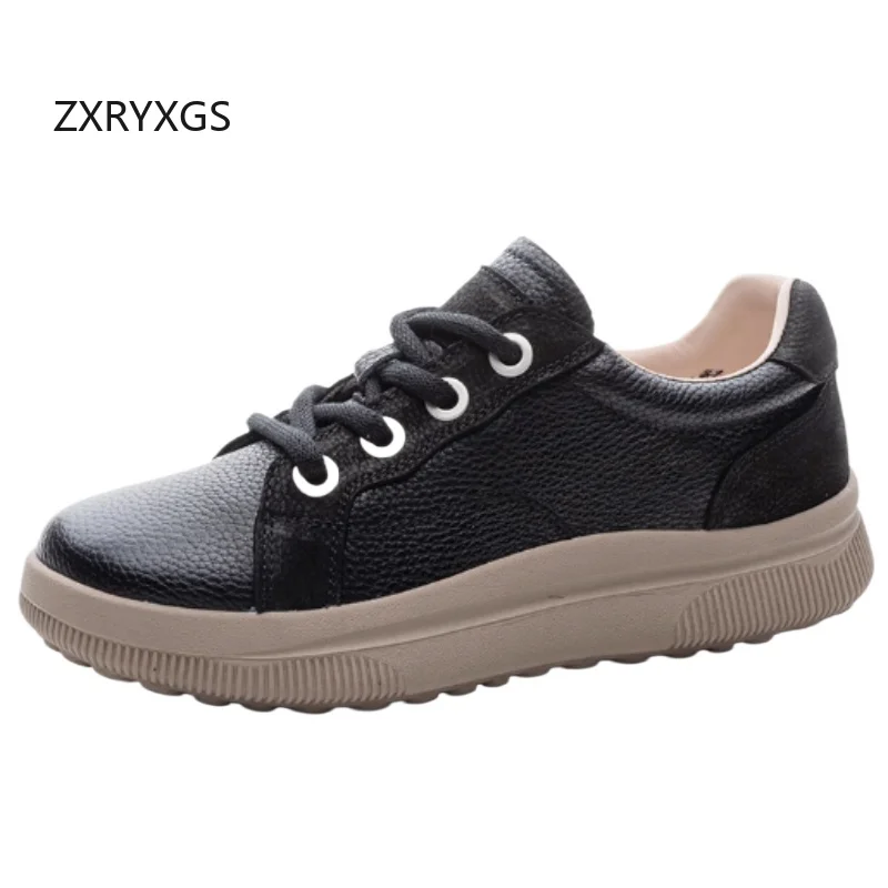 

ZXRYXGS Real Cowhide Women Shoes Casual Sneakers 2025 New Lace-up Versatile Genuine Leather Sneakers Women Flats Trendy Shoes