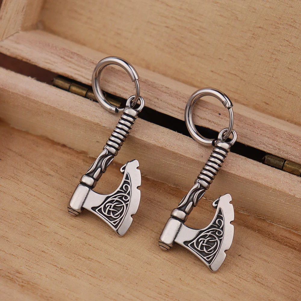 

Stainless Steel Nordic Viking Axe Drop Earrings for Men Women Fashion Punk Scandinavian Celtic Knot Rune Earring Jewelry Gifts