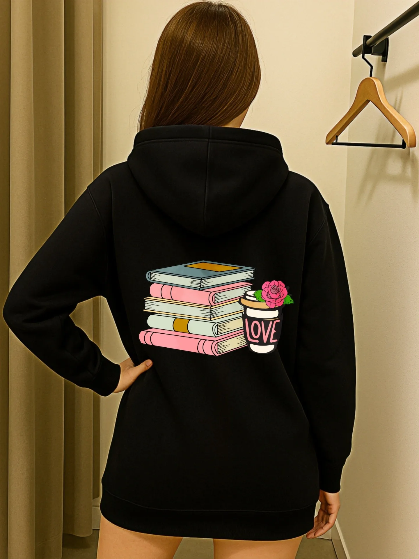 Sudadera con capucha gráfica para mujer, estampado de letras, estilo estético informal, tela suave, uso diario informal, para adolescentes