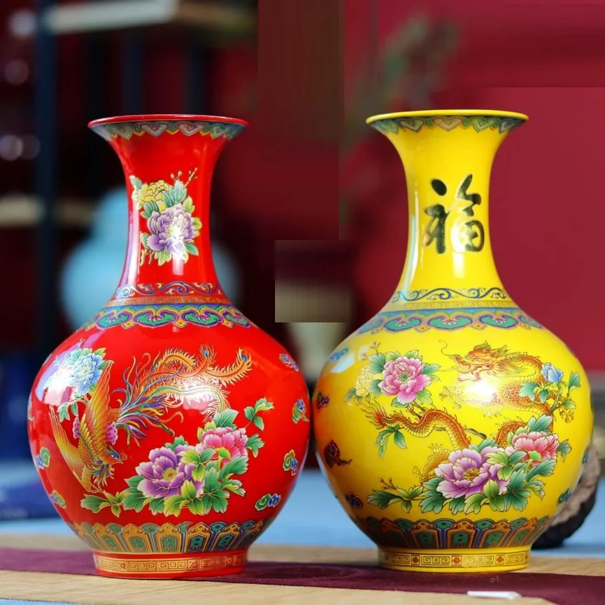 Jingdezhen Porcelain Vase Porch Ornaments Antique Official Enamel Porcelain Antique Collection Square Vase