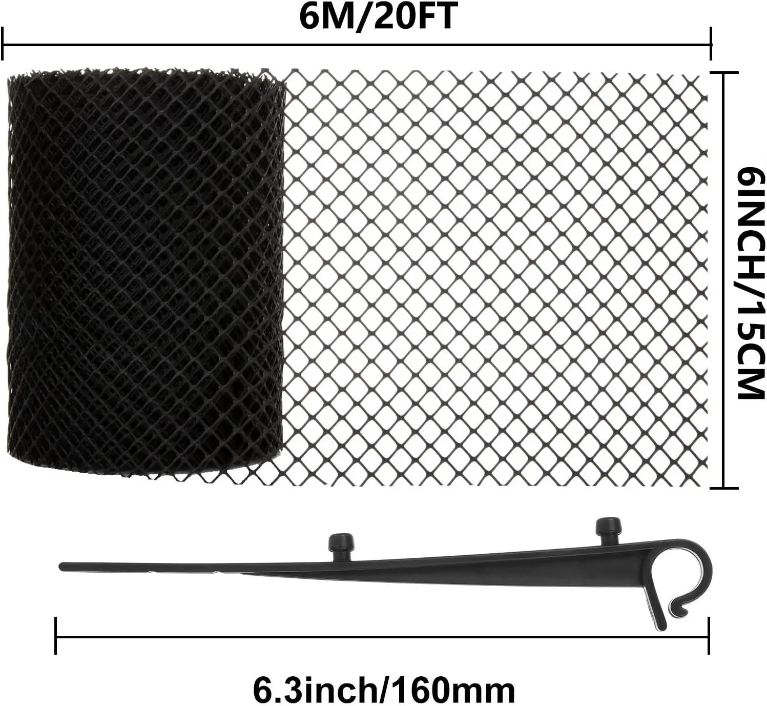 2 Packs Plastic Goot Guard Mesh Roll 6 ”X 20Ft Regengoot Bladbeschermer-Stop Verstopte Dakgoten-Met 20 Clip Vaste Haken