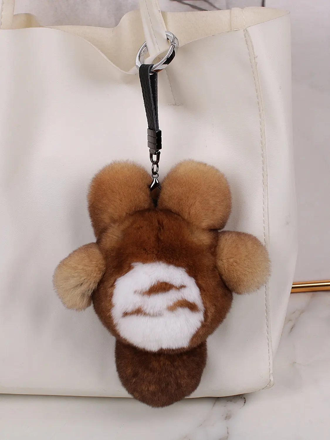 Adorable Chinchilla  Genuine Rex Rabbit Fur Bag Charm Car Keychain Furry Hanging Decoration Gift