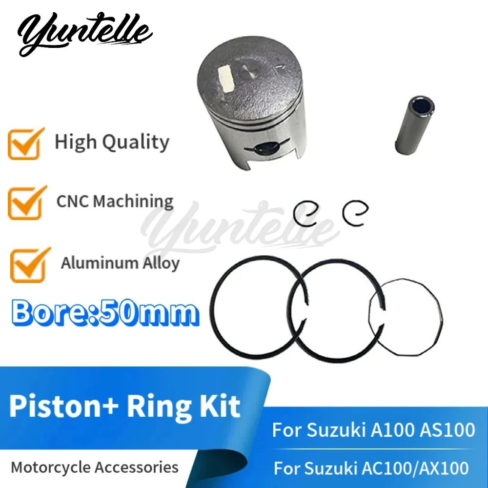 50mm Bore Engine Piston With Ring Kit Assembly For SUZUKI Haojue A100 AS100 AC100 AX100 2-Stroke Motorcycle Accessories Pin 14mm