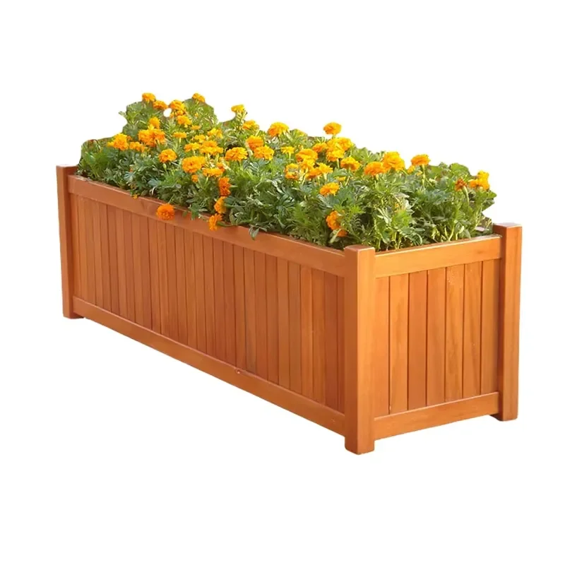 Weatherproof Wooden Rectangular Planter Box with Elevated Design for Outdoor Garden Patio Use