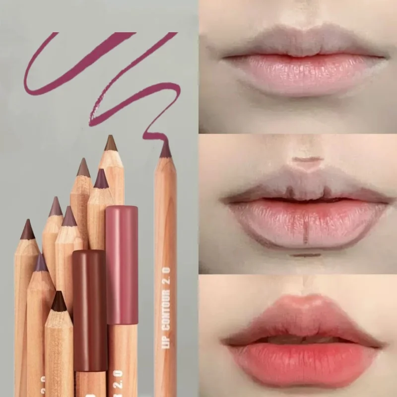 Matte Lipliner ปากกา Nude สีน้ําตาลไม้ลิปสติกกันน้ําสวมใส่ Non-stick Cup Lip Contouring ปากกา Professional แต่งหน้า