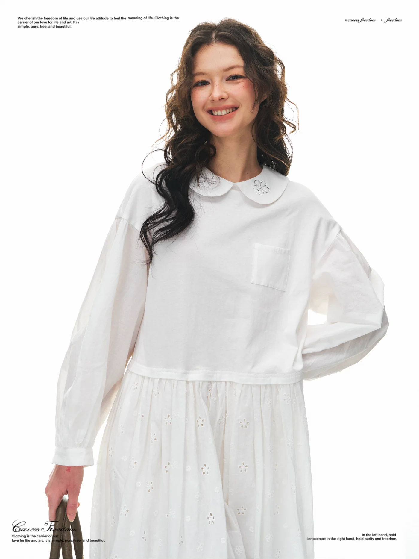 

Casual Loose Fit Cotton Dr with Wave s Rhinestone Rivet Doll Collar Spring Early Faionable Breathable Comfortable Wo...