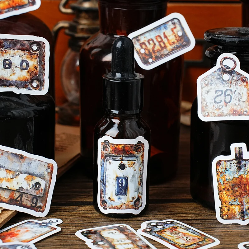 12 แพ็ค/ล็อต Old Metal รหัสผ่าน Series น่ารักน่ารัก Retro ตกแต่ง Sticky ป้ายสติกเกอร์