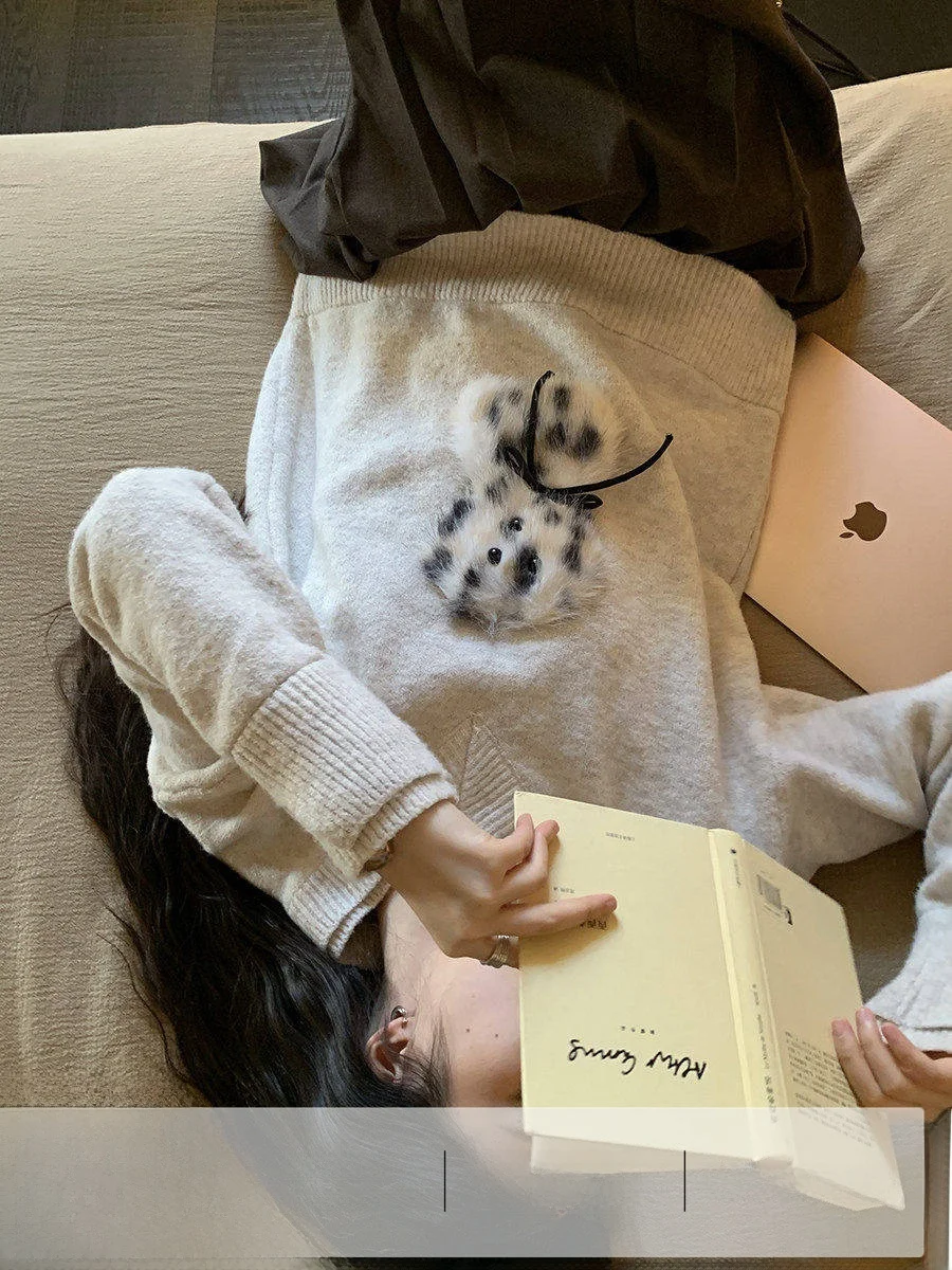 

Linyunyun Plu Long Sve Sweater Casual Loose Doggies Design Soft Knitted Top for Women Autumn 2025 New Sle